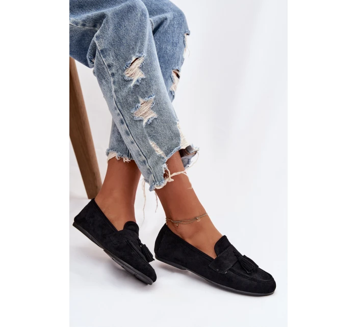 Dámské mokasíny s plochou podrážkou a třásněmi Černé Marilisse Dámské mokasíny s plochou podrážkou a třásněmi Černé Marilisse