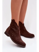 Dámské perforované kotníkové boty na nízkém podpatku S.Barski HY61-8026 Čokoládové Dámské perforované kotníkové boty na nízkém podpatku S.Barski HY61-8026 Čokoládové