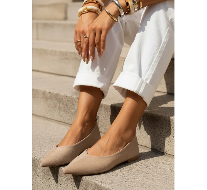 Dámské semišové špičaté baleríny béžové FashionStreet ZY1351