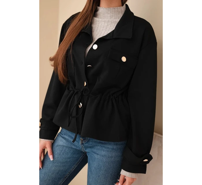 Dámská rozepínací mikina máslová s tkaničkou a kapsami černá