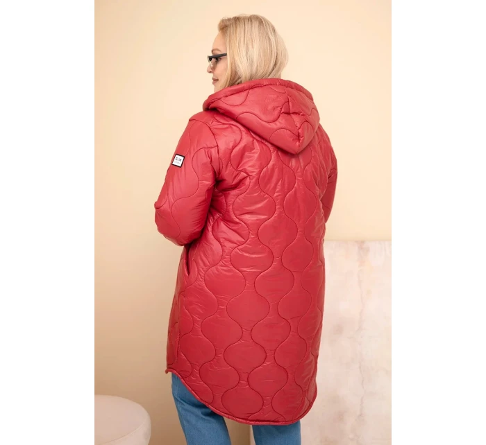 Dámská zimní prošívaná bunda Plus Size s kapucí bordová