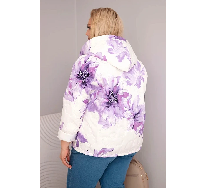 Dámská jarní bunda Plus Size s květinovým vzorem fialová