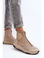 Dámské kožené boty s zipem model 21639047 béžové - Maciejka Dámské kožené boty s zipem model 21639047 béžové - Maciejka