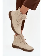 Dámské kotníkové boty s teplým kožíškem z eko kůže béžové Ulverina Dámské kotníkové boty s teplým kožíškem z eko kůže béžové Ulverina