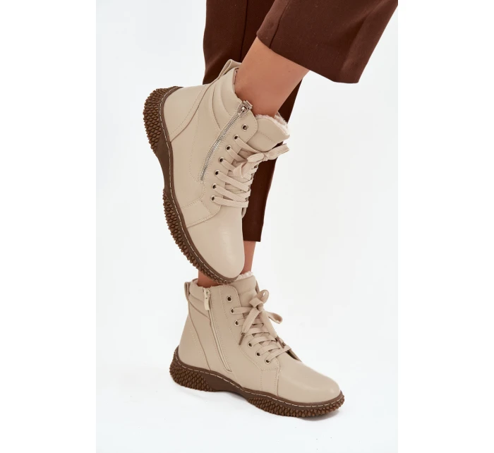 Dámské kotníkové boty s teplým kožíškem z eko kůže béžové Ulverina Dámské kotníkové boty s teplým kožíškem z eko kůže béžové Ulverina
