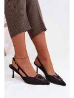 Dámské sandály na podpatku s ozdobou Černé Ismeria