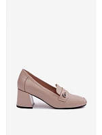 Kožené dámské polobotky na podpatku model 22100040 Béžové - VINCEZA