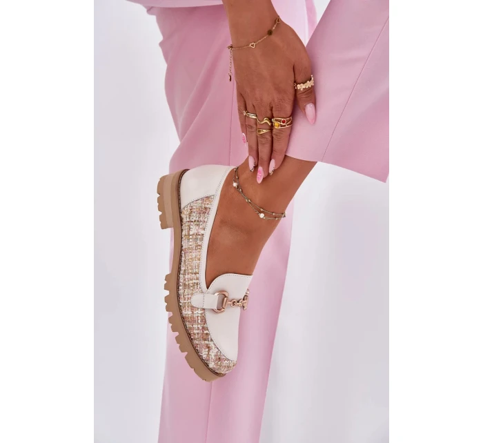 Dámské kožené mokasíny se zlatým detailem Laura Messi – světle béžové