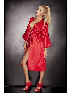 Saténový dlouhý župan 115 červená - DKaren