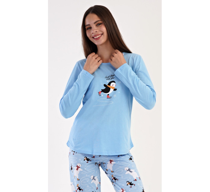Dámské pyžamo dlouhé Tučňák na ledě modré - Vienetta