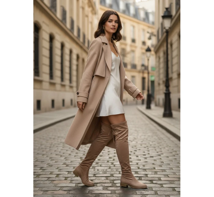 Dámské semišové béžové kozačky FashionStreet ZY1332 Dámské semišové béžové kozačky FashionStreet ZY1332