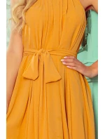 350-3 ALIZEE - šifonové šaty s vázáním - barva HONEY