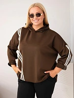 Dámská plus size viskózová mikina s kapucí a ozdobnými pásky hnědá