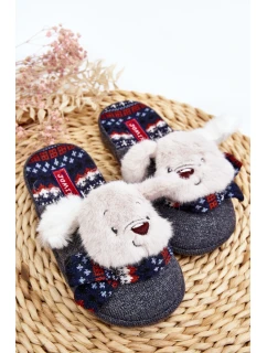 Dětské pantofle na tlusté podrážce se šedým medvídkem model 21641406 - Boto