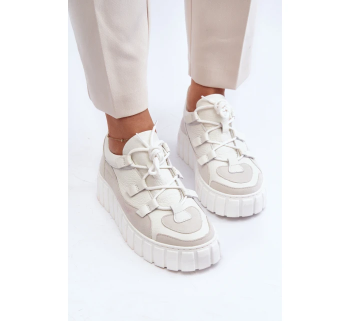 Dámské kožené sportovní boty na platformě M01/1 Zazoo světle béžové