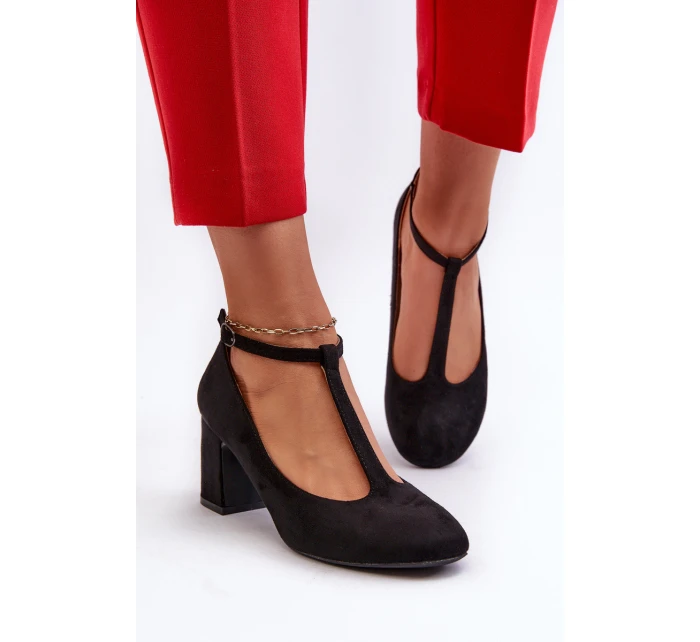 Lodičky Z Semiše Na Sloupku Černé model 21661233 - EVENTO