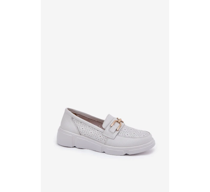 Dámské Kožené Mokasíny se Zlatým Detailem Jasnoszare Vinceza 88007