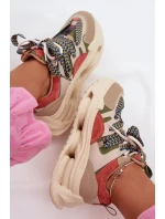 Kožené dámské tenisky na platformě model 22031852 Béžové - D&A