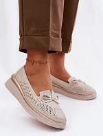 Kožené perforované polobotky na platformě LR61-7043 Béžové