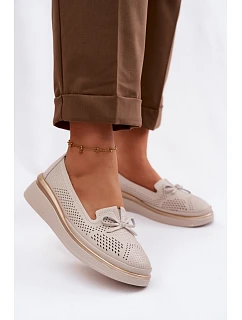 Kožené perforované polobotky na platformě model 22101339 Béžové - S.Barski