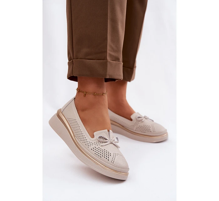 Kožené perforované polobotky na platformě model 22101339 Béžové - S.Barski Kožené perforované polobotky na platformě model 22101339 Béžové - S.Barski