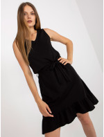Černé bavlněné basic šaty s volánem RUE PARIS