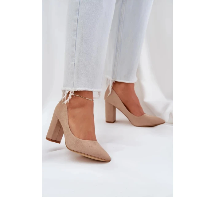 Dámské lodičky na podpatku z eko semiše Florena – tmavě béžové Dámské lodičky na podpatku z eko semiše Florena – tmavě béžové