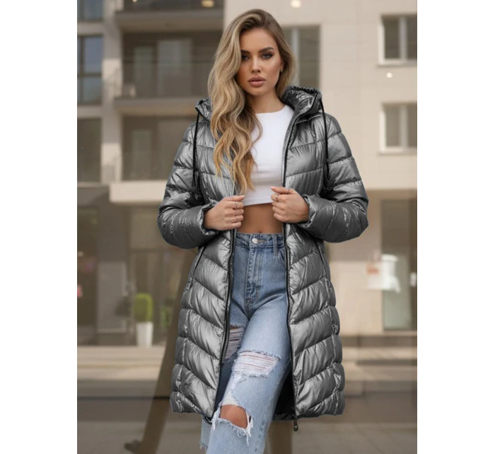 Dámská zimní dlouhá prošívaná stříbrná bunda FashionStreet TY5503