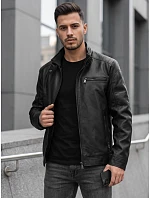 Pánská kožená zateplená bunda s kapucí, černá, FashionStreet TX5149 Pánská kožená zateplená bunda s kapucí, černá, FashionStreet TX5149