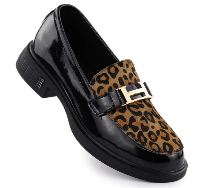 Kožené boty s leopardím vzorem lakované černé model 21904738 - VINCEZA