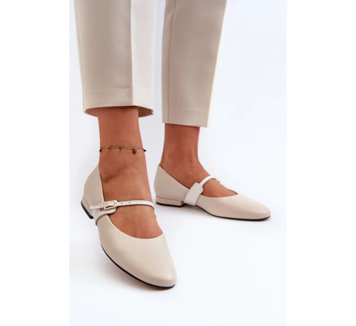 Dámské kožené na ploché podrážce  béžové model 21656270 - Laura Messi