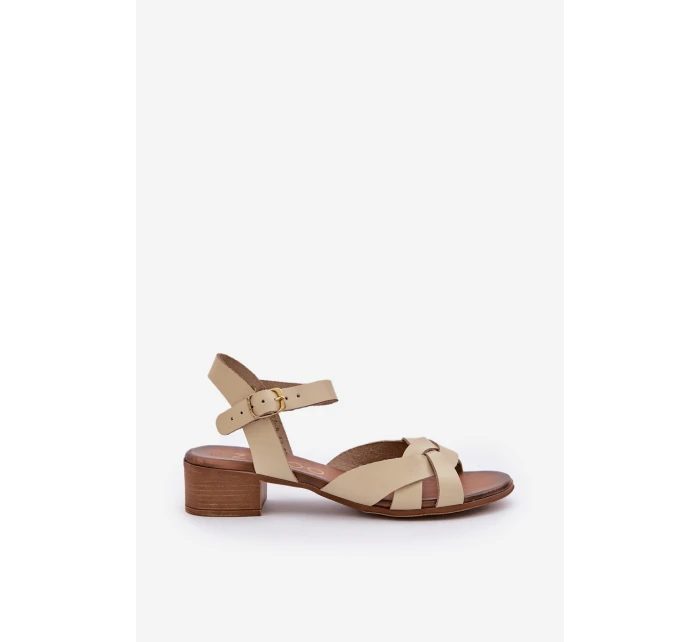 Kožené sandály na jemném podpatku světle béžové Zazoo 40372