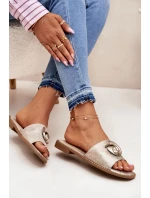 Dámské sandály na plochém podpatku s ozdobným detailem KV51-007 zlaté