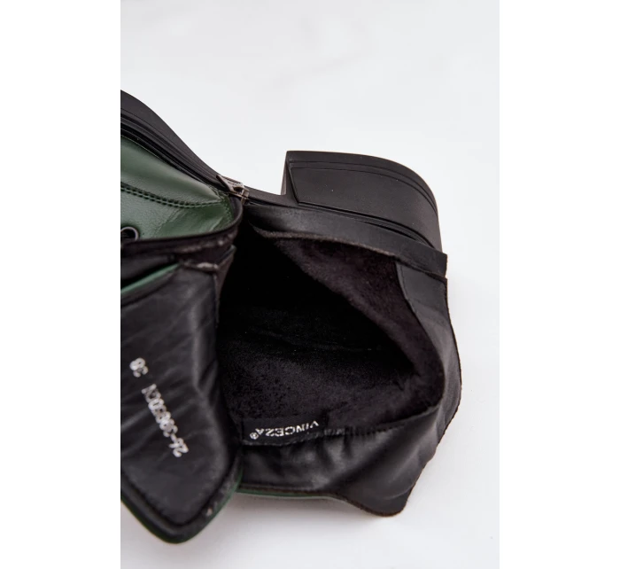 Dámské kožené kotníkové boty na klínu s vyhříváním Vinceza 39950 tmavě zelené