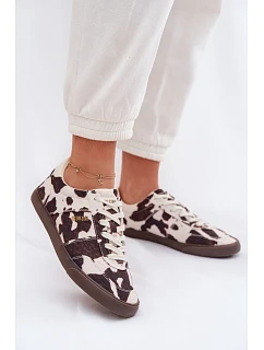 Dámské tenisky s nášivkami Big Star TT274369 Bílá-hnědé