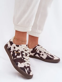 Dámské tenisky s nášivkami Big Star TT274369 Bílá-hnědé