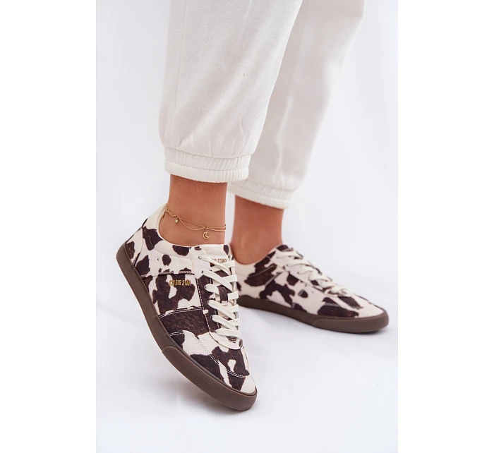 Dámské tenisky s nášivkami Big Star TT274369 Bílá-hnědé