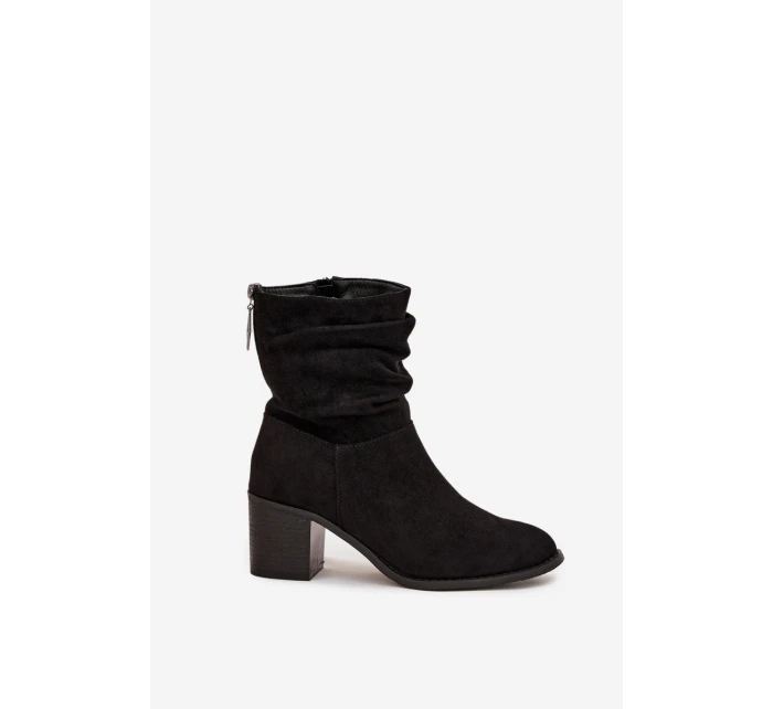 Dámské kotníkové boty s řasením na sloupkovém podpatku S.Barski – černé Dámské kotníkové boty s řasením na sloupkovém podpatku S.Barski – černé