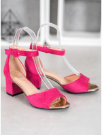 Módní dámské fialové  sandály na širokém podpatku