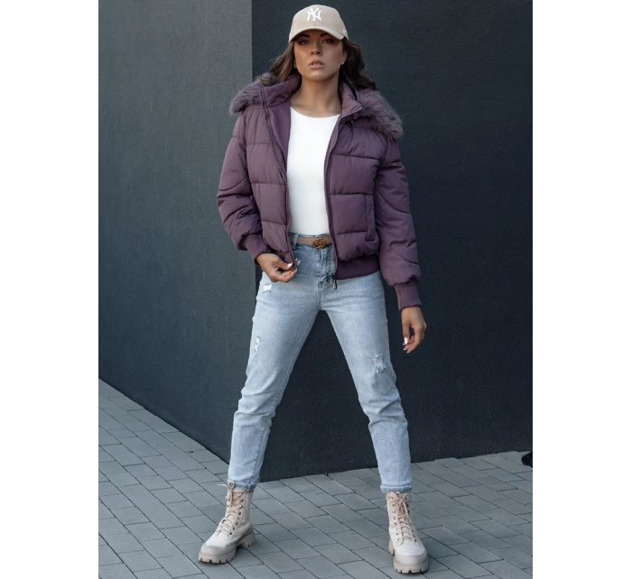 Dámská prošívaná zimní bunda s kožešinou COLDPACK fialová FashionStreet TY4431