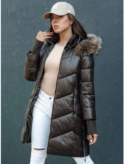 Dámská prošívaná zimní bunda z umělé kožešiny s kapucí LAGOON hnědá FashionStreet TY4500