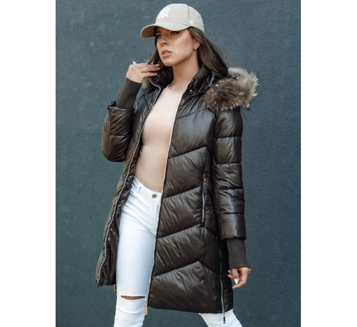 Dámská prošívaná zimní bunda z umělé kožešiny s kapucí LAGOON hnědá FashionStreet TY4500