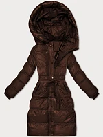 Čokoládová prošívaná zimní bunda J Style s páskem (5M3253-158)