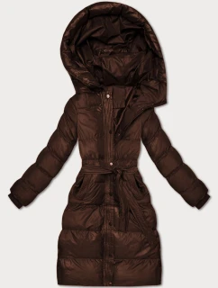Prošívaná zimní bunda v čokoládové barvě s páskem model 21748221 - J.STYLE