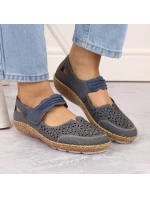 W model 19554666 modré kožené polobotky s ažurovým vzorem - Rieker