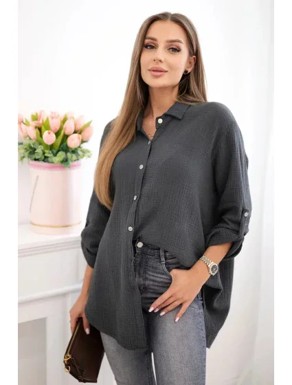 Bavlněná mušelínová košile Plus Size grafit Bavlněná mušelínová košile Plus Size grafit
