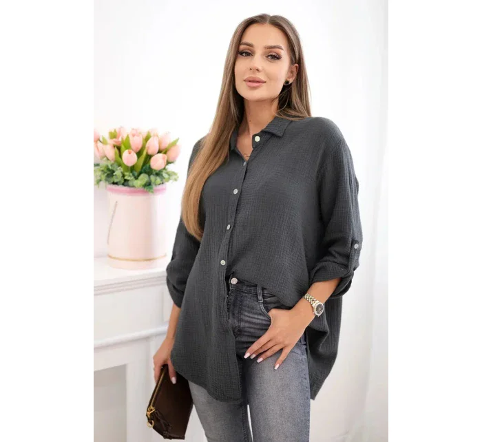 Bavlněná mušelínová košile Plus Size grafit Bavlněná mušelínová košile Plus Size grafit