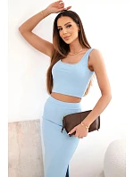 Dámský komplet top a žebrovaná sukně modrý