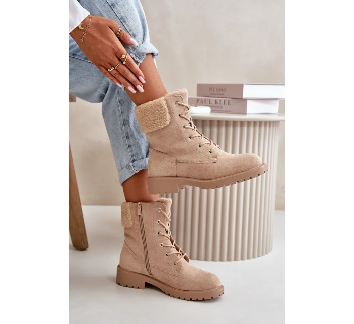 Dámské zateplené boty na zip Beige model 21667404 - Boto Dámské zateplené boty na zip Beige model 21667404 - Boto