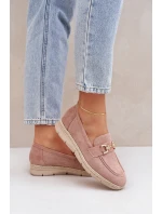 Dámské mokasíny s a zlatým detailem a pletením růžové model 21683732 - Boto